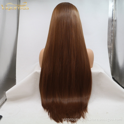 Vigorous mono long brown premium high quality straight wholesale black women synthetic hair wigs with lace front